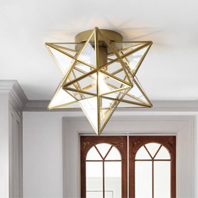 Lynn Moravian Star Metal/Clear Glass LED Flush Mount, by JONATHAN Y - 12"