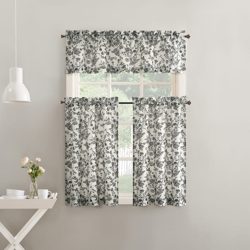 No. 918 Elara Tonal Botanical Semi-Sheer Rod Pocket 1-Piece Kitchen Curtain Valance