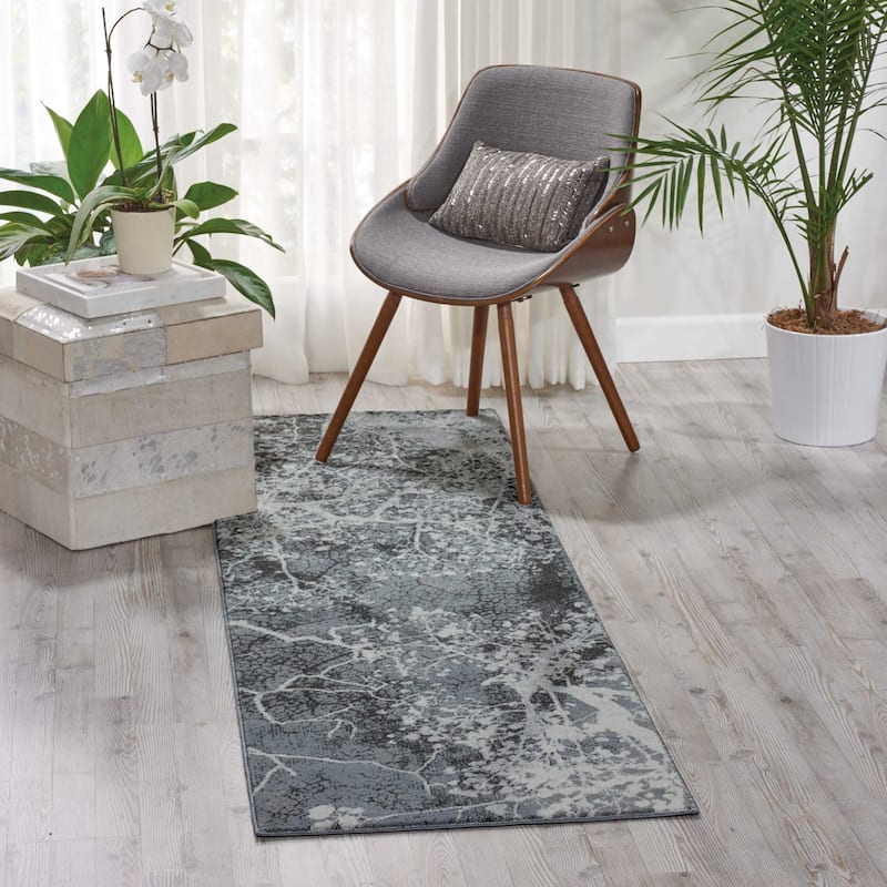 Nourison Maxell Contemporary Grey Ombre Abstract Area Rug - 2' 2" x 7' 6" - Grey - Runner