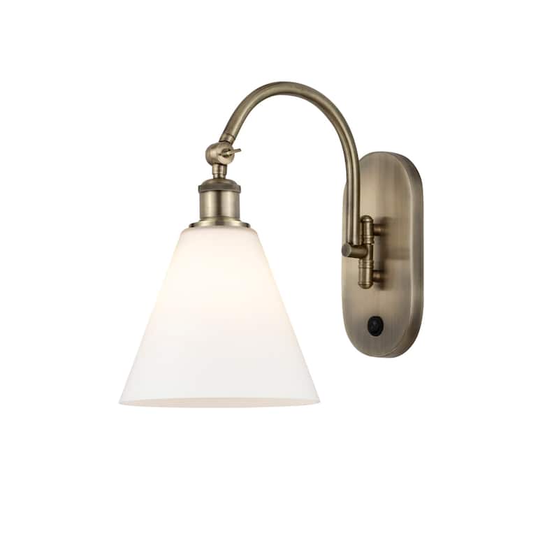 Innovations Lighting 518-1W-14-8 Berkshire Sconce Berkshire 14" Tall - Antique Brass / Matte White