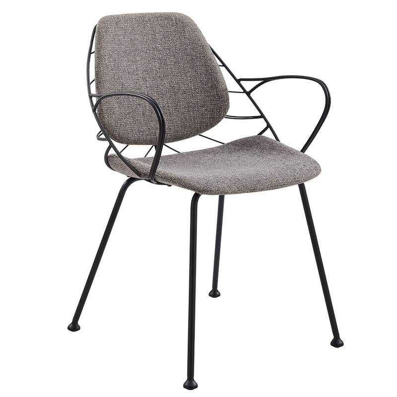 Set of Two Leaf Dark Gray Fabric and Black Dining Armchairs
