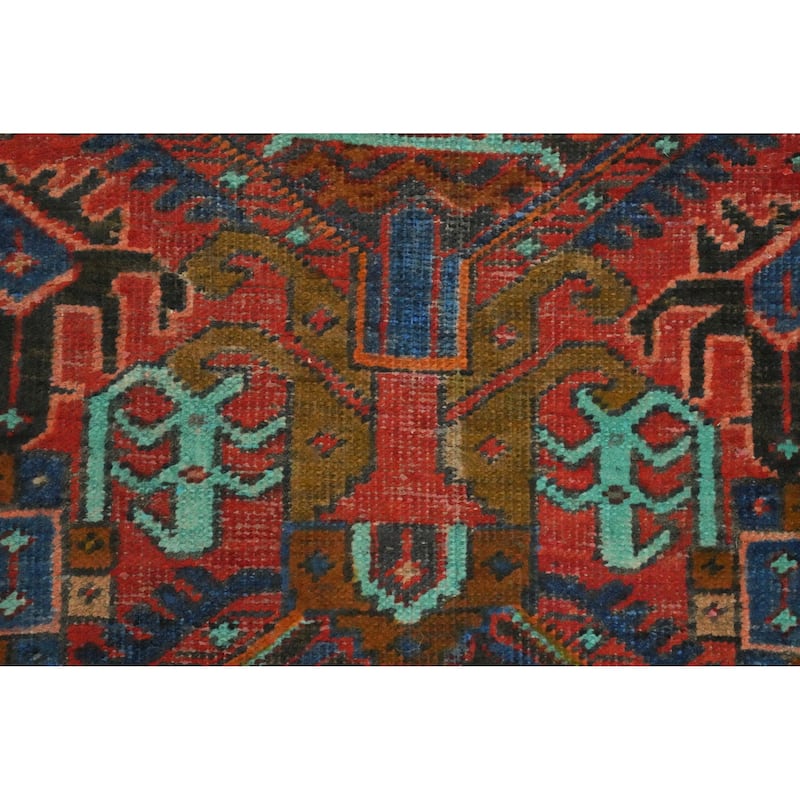 Hand Knotted Oriental 100% Wool Carpet Traditional Geometric Oranges & Rust Heriz Runner Rug - 9' 8'' X 2' 10''