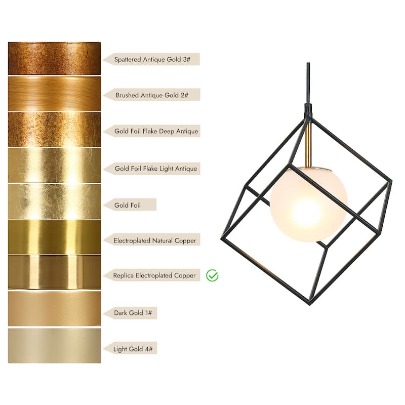 Modern Farmhouse 1-Light Black Gold Cage Kitchen Island Pendant Lights with Globe Frosted Glass - 11" L x 11" W x 14.5" H