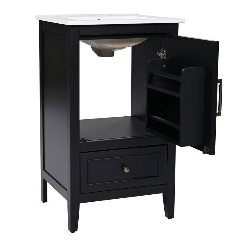 20" Bathroom Vanity with Ceramic Sink Combo, Freestanding Bathroom Storage Cabinet with 1 Door, 1 Storage Drawer and Door Shelf
