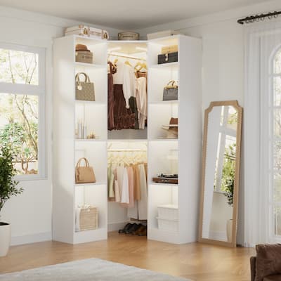 Corner Closet System with 12 Shelves and 2 Hanging Rods, 40"W x 80"H Freestanding Walk-in Closet Organizer System