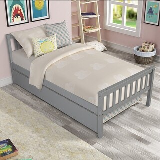 Twin Size Bed with Trundle, Platform Bed Frame with Headboard and ...