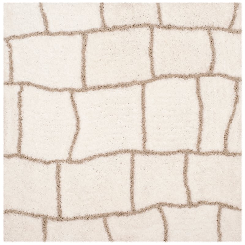 SAFAVIEH Handmade Toronto Shag Shanelle Polyester Rug - 5' Square - Ivory/Silver