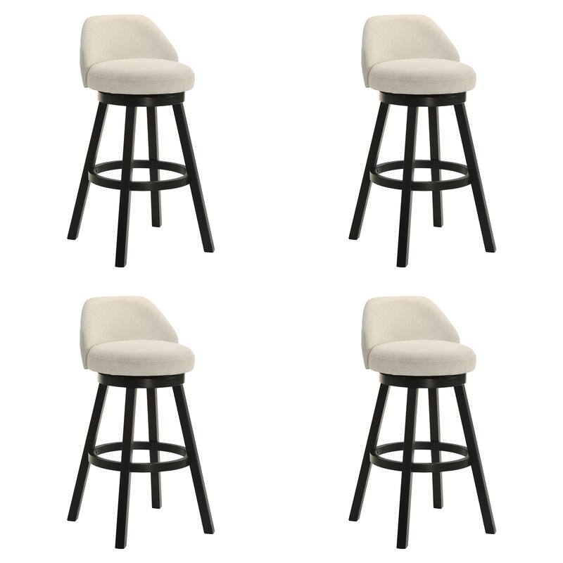 Erika Upholstered Swivel Bar Stool, Counter Height Barstool with Fabric Seat - Set of 4 - Cream/Black - Bar Height