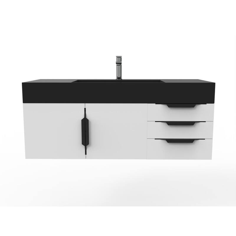 Amazon 48" Wall Mounted Bathroom Vanity Set w/ Black Top - White - Matte