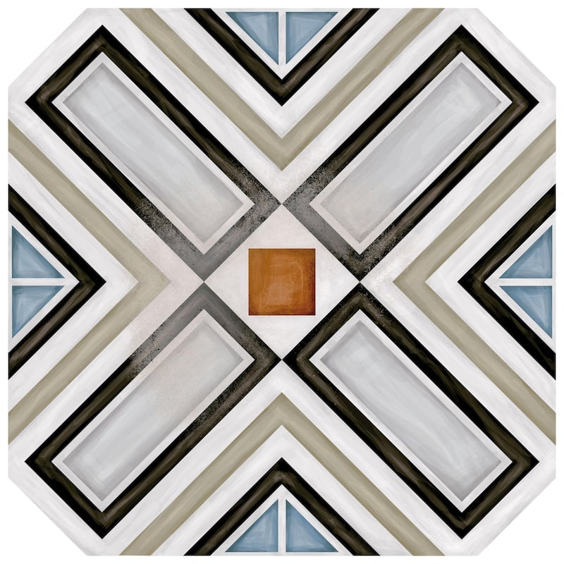 Merola Tile Vaudeville Octagon Deco Ritter 7-7/8" x 7-7/8" Porcelain Floor and Wall Tile