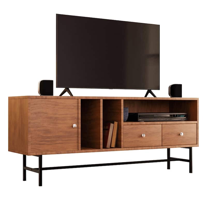 Rochester 2-Drawer 4-Shelf TV Stand Credenza with Iron Legs - Walnut