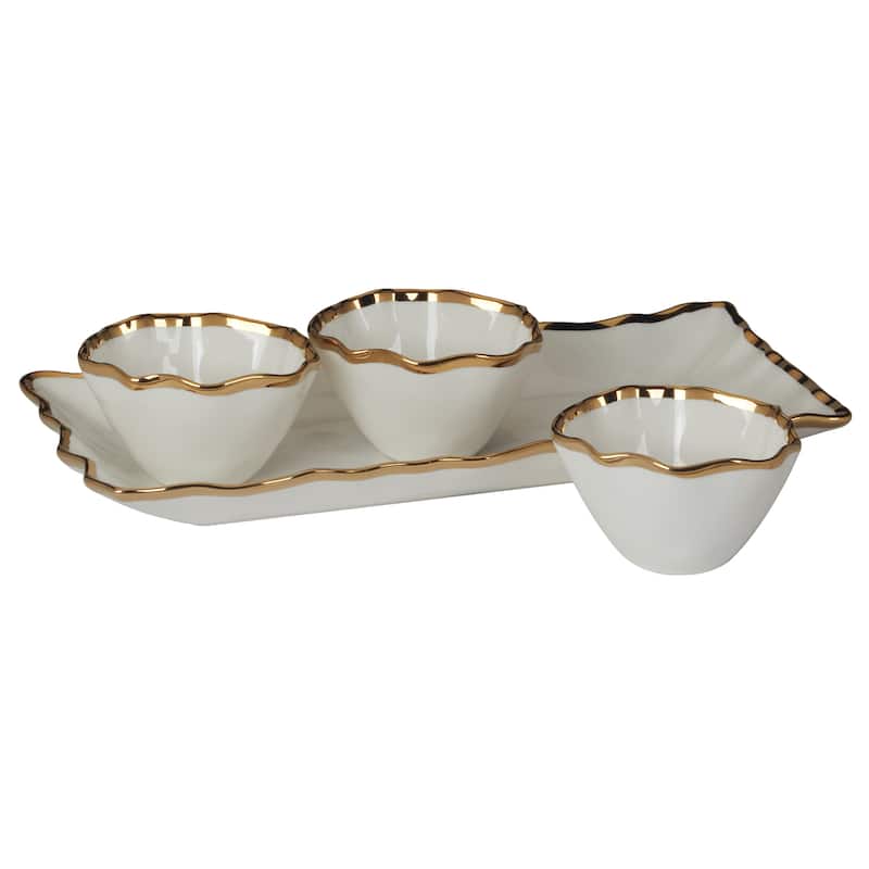 Certified International Regency Gold 4pc Tray and Condiment Bowls Set - 14" x 6.25" x 1.75"