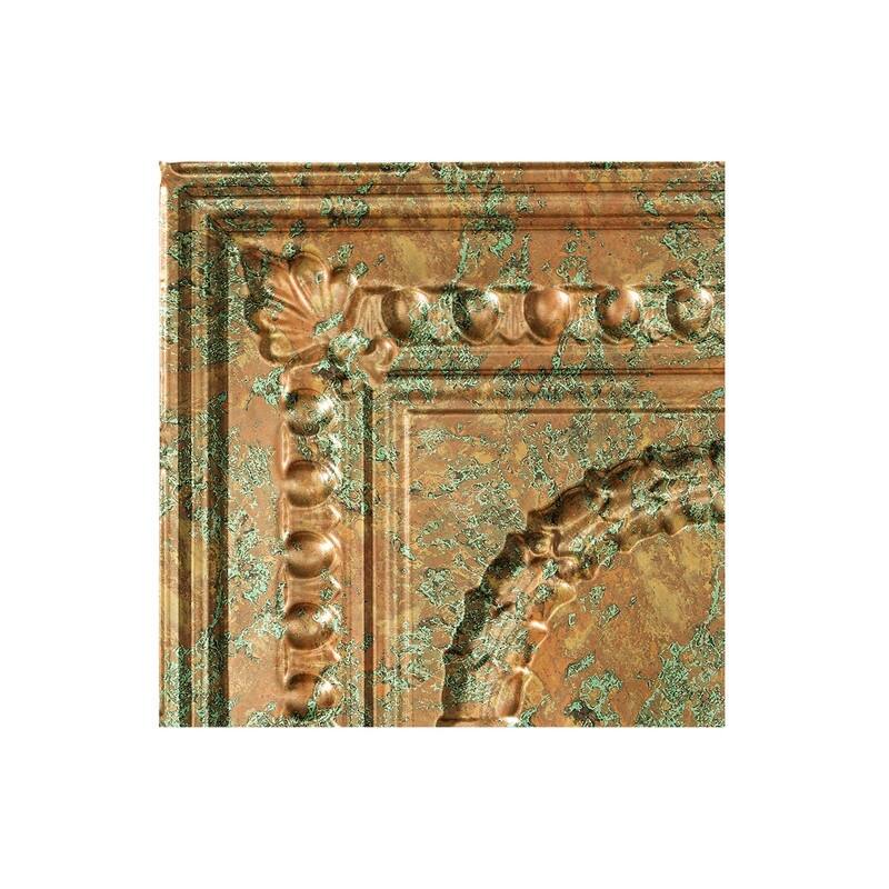 FASÄDE Rosette Decorative Vinyl 2ft x 4ft Glue Up Ceiling Panel in Copper Fantasy (5 Pack) - 12in x 12in Sample - Copper Fantasy