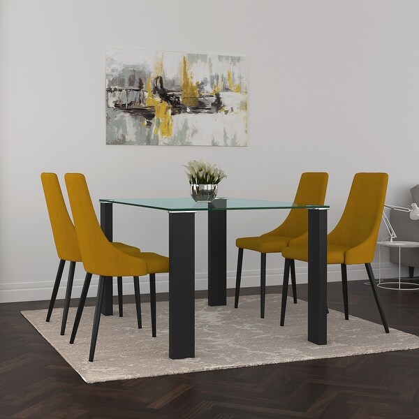Contemporary 5pc Dining Set with Black Table & Mustard Chair ...