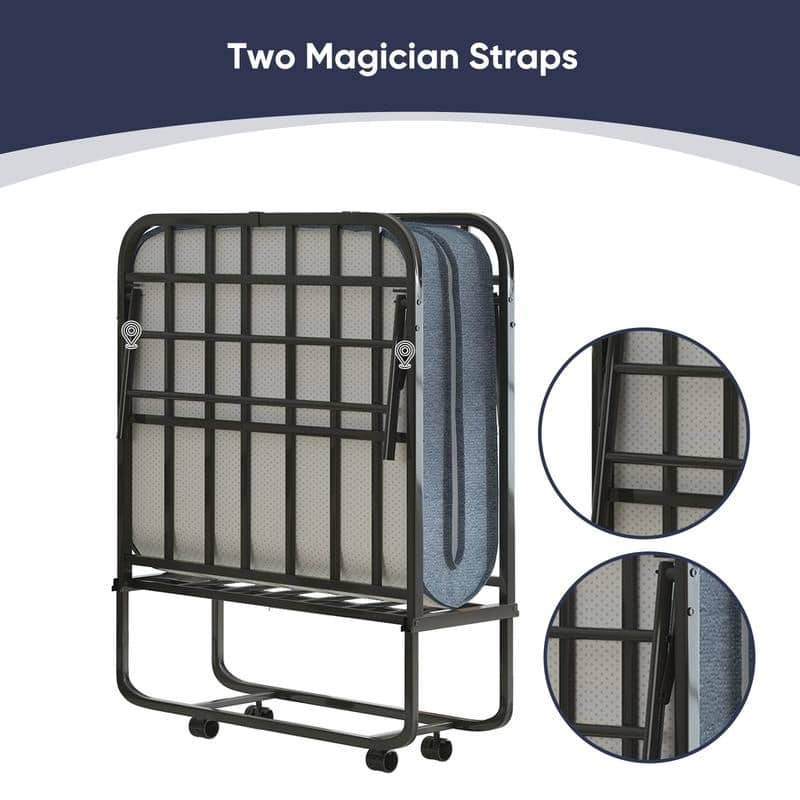Mixoy Folding Bed with 5''Mattress,Portable Foldable Roll Away Adult Bed for Guest,with Dustproof Bag & Baffle,Twin Size