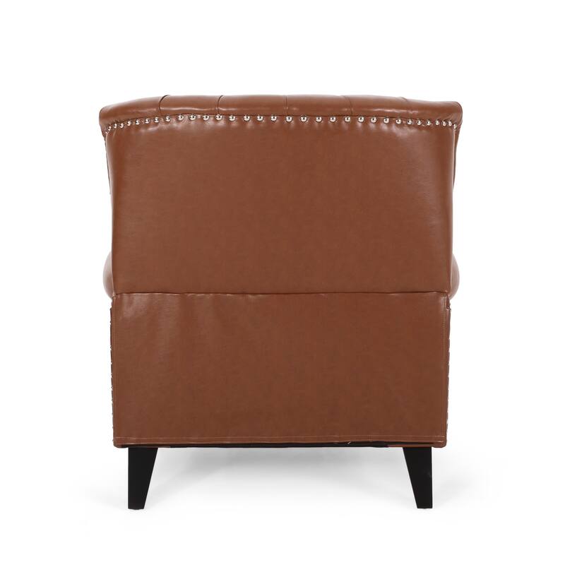 Classic Curled Arm Single Sofa Chair, Tufted Wide Back Recliner with Retractable Footrest Accent Chair with Rivet Trim&Wood Legs