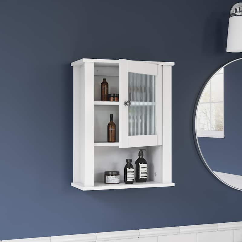 RiverRidge Prescott Single Door Bathroom and Laundry Wall Mount Storage Medicine Cabinet with Open and Adjustable Shelf - White