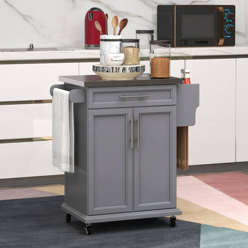 Rolling Kitchen Cart with Stainless Steel Countertop