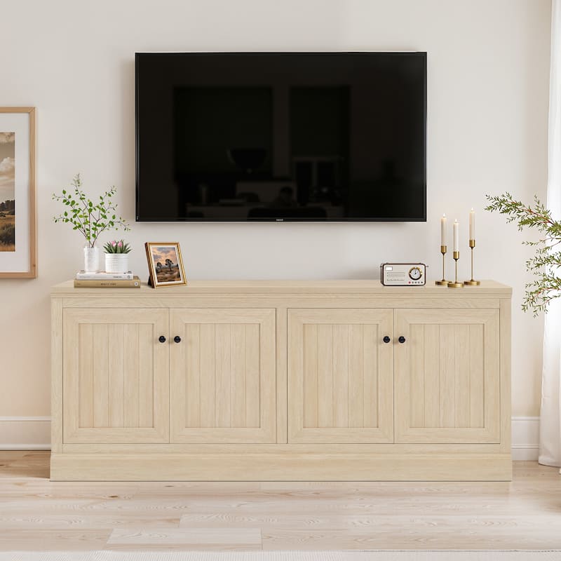 72" Sideboard Cabinet with 4 Doors, Minimalist TV Stand with 2 Compartments for Living Room, Dark Walnut - Oak