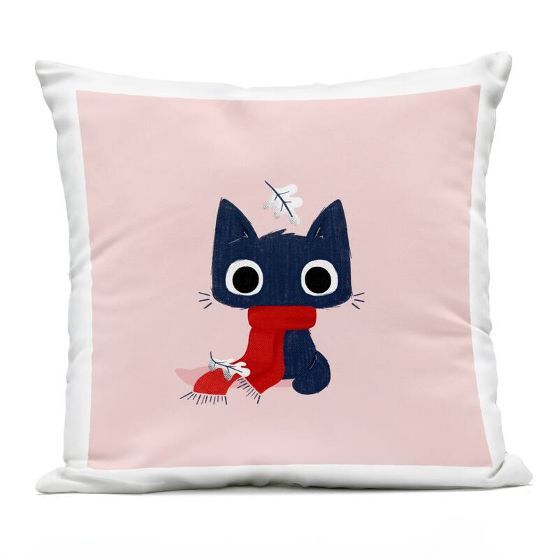 Stupell Little Kitten in Scarf Printed Outdoor Throw Pillow Design by Sarah Hickman - Accent - Polyester - Pink - Single