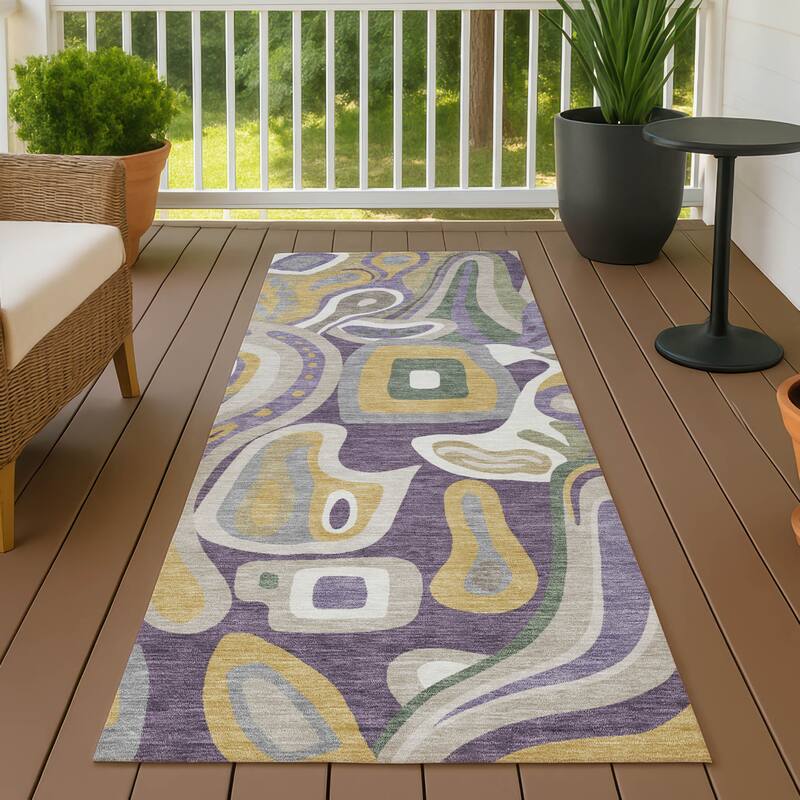 Machine Washable Indoor/ Outdoor Modern Picasy Chantille Rug - Plum - 2'3" x 7'6"