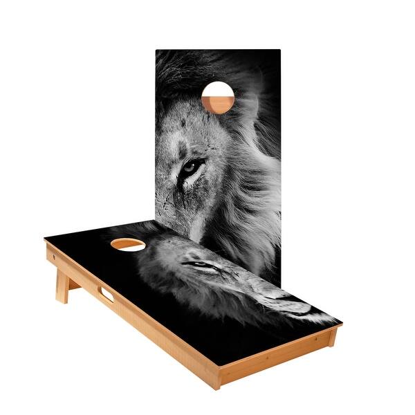 slide 2 of 5, Black And White Lion Cornhole Boards NO Bags - Add Board Lights
