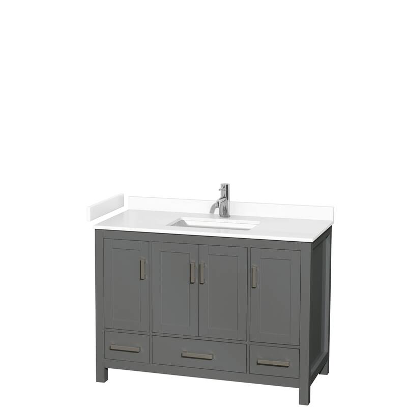 Sheffield Single Bathroom Vanity Set, Cultured Top, No Mirror - 48-Inch Single - Dark Gray, White Cultured Marble Top, Chrome Trim