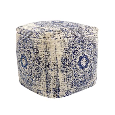 Pasargad Home Grandcanyon Navy/Ivory Cotton Pouf