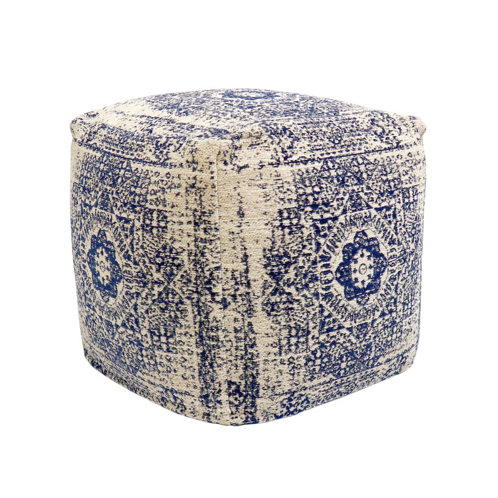 Pasargad Home Grandcanyon Navy/Ivory Cotton Pouf