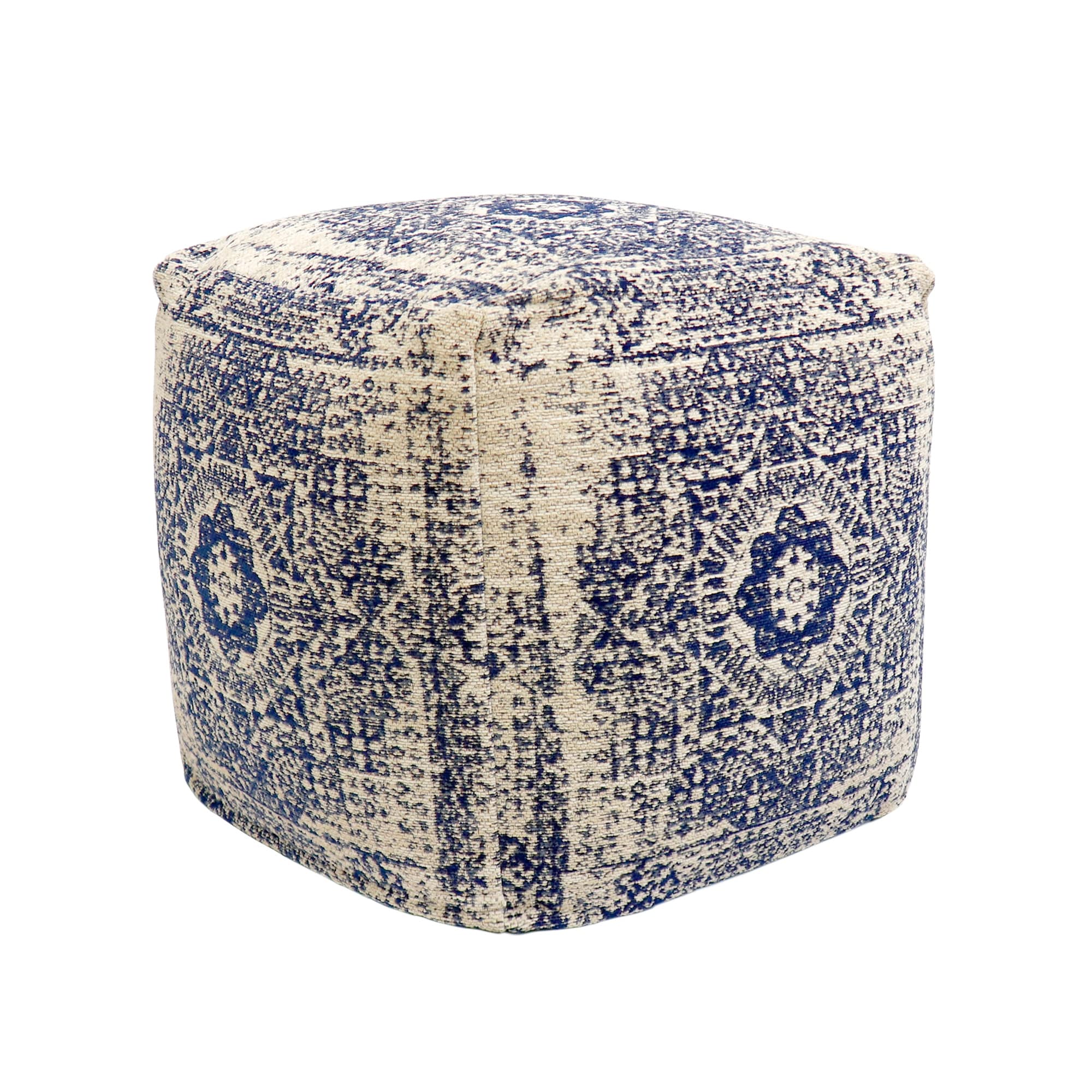 Pasargad Home Grandcanyon Navy/Ivory Cotton Pouf