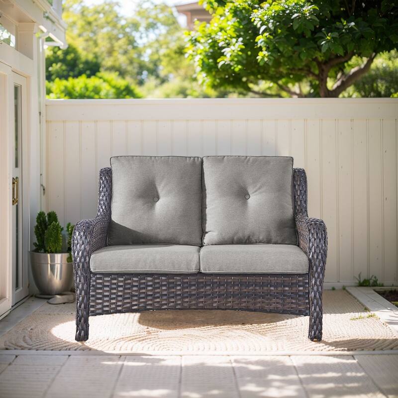 Outdoor Loveseat Sofa 2-Seat PE Rattan Patio Love Seat