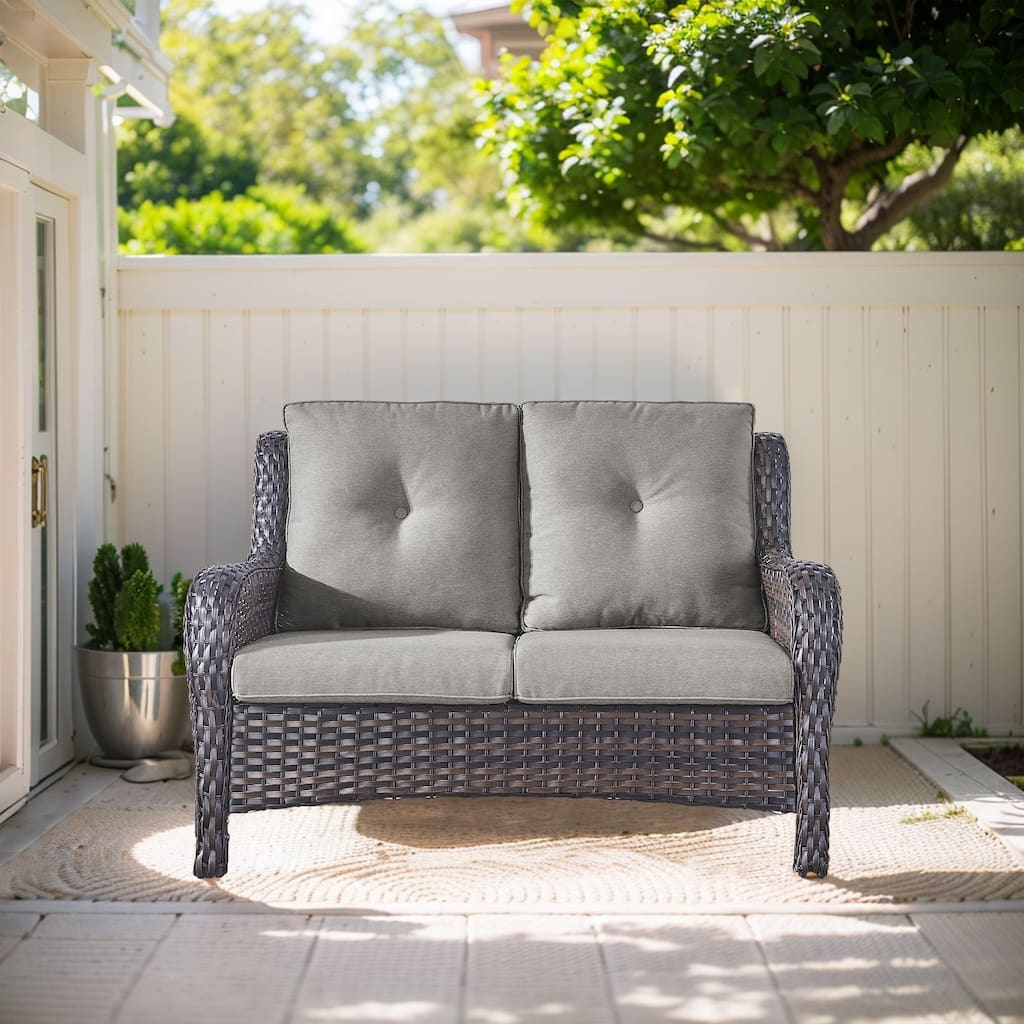 Outdoor Loveseat Sofa 2-Seat Sofa Brown-Grey - Brown
