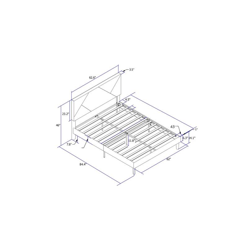 Gray Queen Size Upholstered Platform Bed with Strong Support