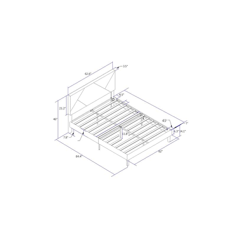 Gray Queen Upholstered Platform Bed with Strong Wood Slat Support