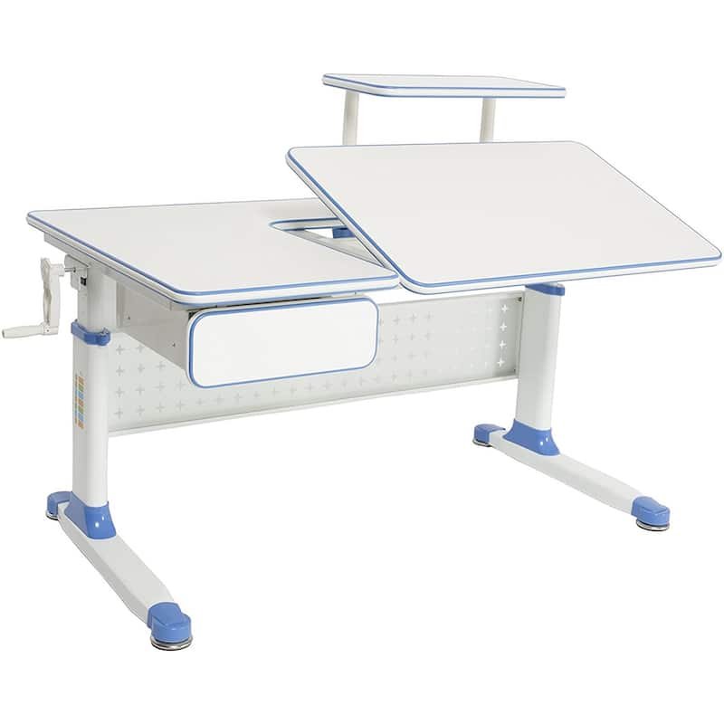 ApexDesk Little Soleil Kid's Height Adjustable Desk w/ Shelf & Drawer - Blue
