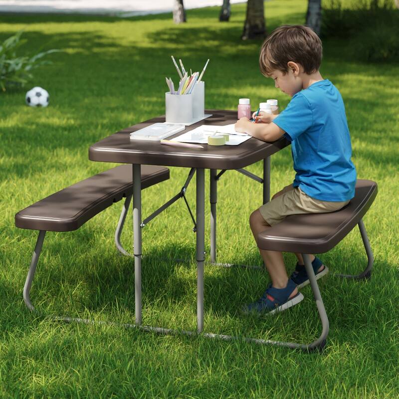 Indoor/Outdoor Commercial Grade Kids Folding Picnic Table with Benches - 37.5"D x 32.625"W x 21.5"H
