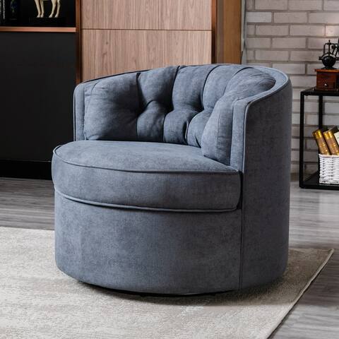 33" Wide 360-Degree Swivel Round Barrel Chair, Comfy Tufted Back Fabric Accent Leisure Chair for Bedroom, Living Room, Hotel