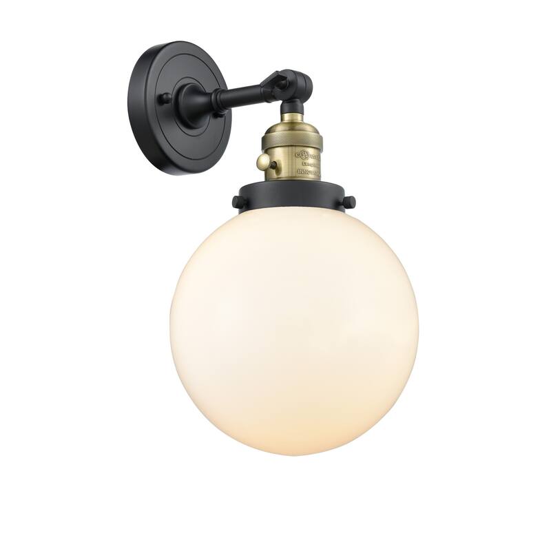Innovations Lighting Beacon Single Light 14" Tall Bathroom Sconce with - Black Antique Brass / Matte White