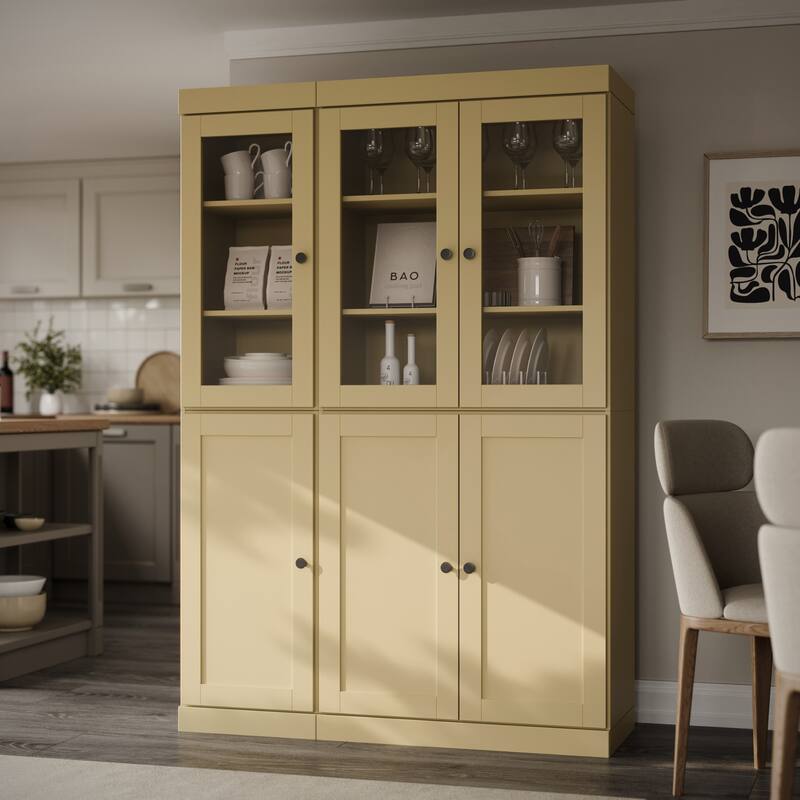 Palace Imports 100% Solid Wood 48.5" Pantry Cabinet with Clear Glass, Shaker Doors and Adjustable Shelves