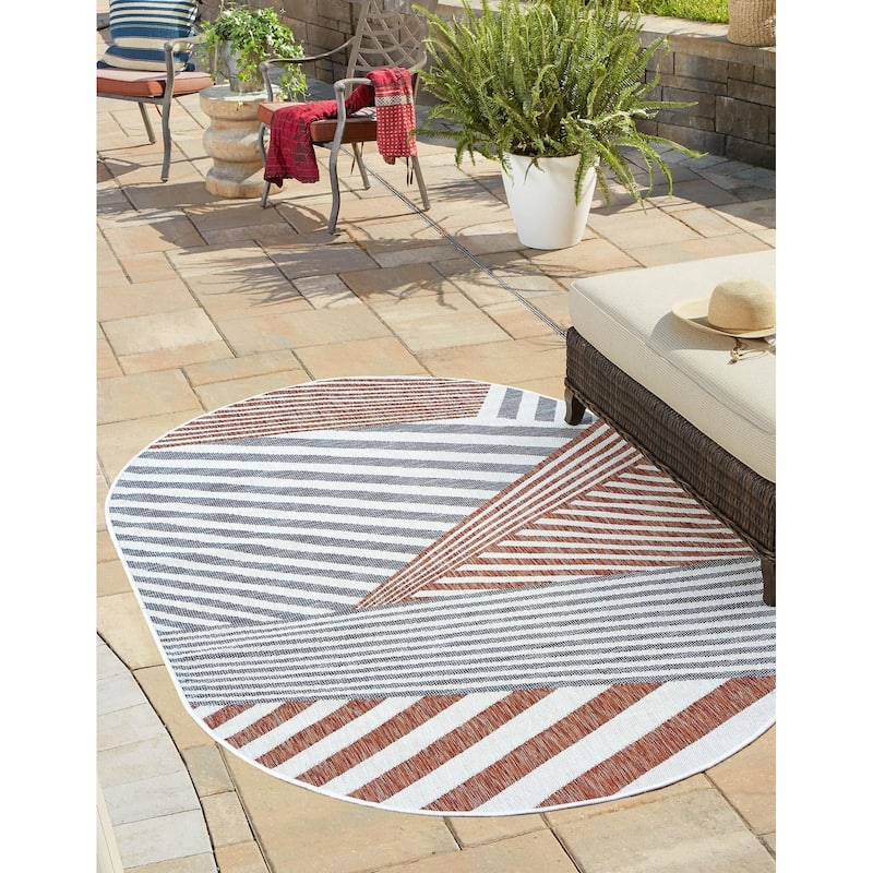Outdoor Zrand Collection Area Rug - Blue - 7'10"x10' Oval
