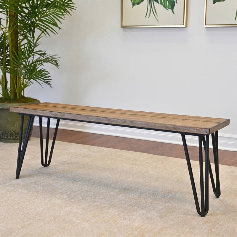 Industrial Wood Dining Bench with Metal Legs