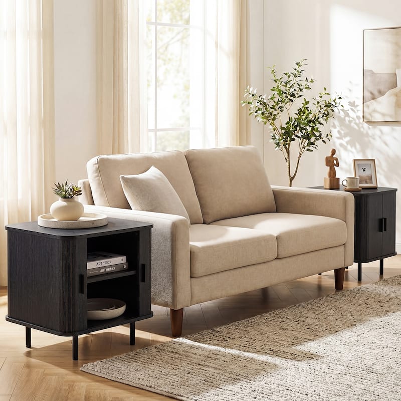 Gymax End Table Modern Mid Century Nightstand w/Sliding Tambour Doors