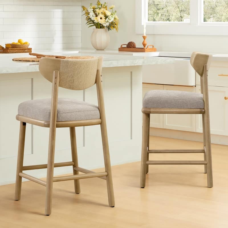 Spruce & Spring Boho Woven Bar Stool with Curved Back
