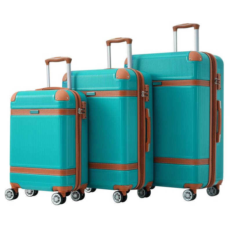 Hardshell Luggage Sets 3 Piece double spinner 8 wheels Suitcase with TSA Lock Lightweight 20''24''28'' - Green