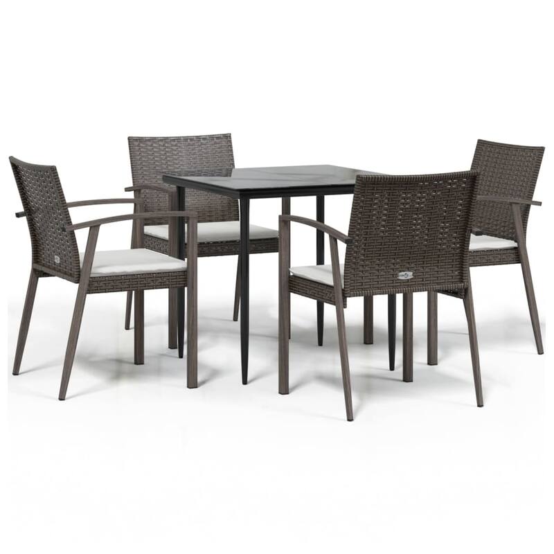 vidaXL Patio Dining Set Table and Chair with Cushions Poly Rattan and Steel