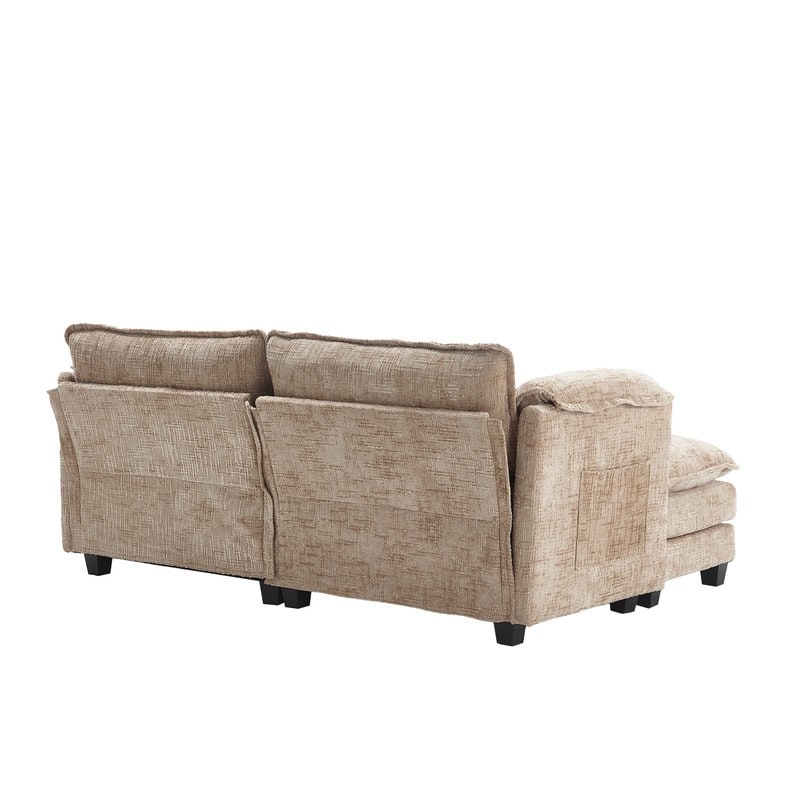 76.77" Chenille Upholstered Sofa with 2 Ottomans