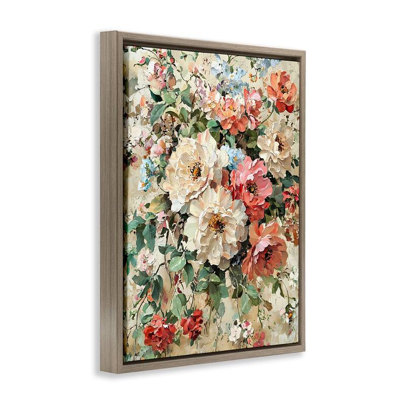 Stupell Aged Abstract Flowers Framed Floater Canvas Wall Art Design By Franklyn Gregory