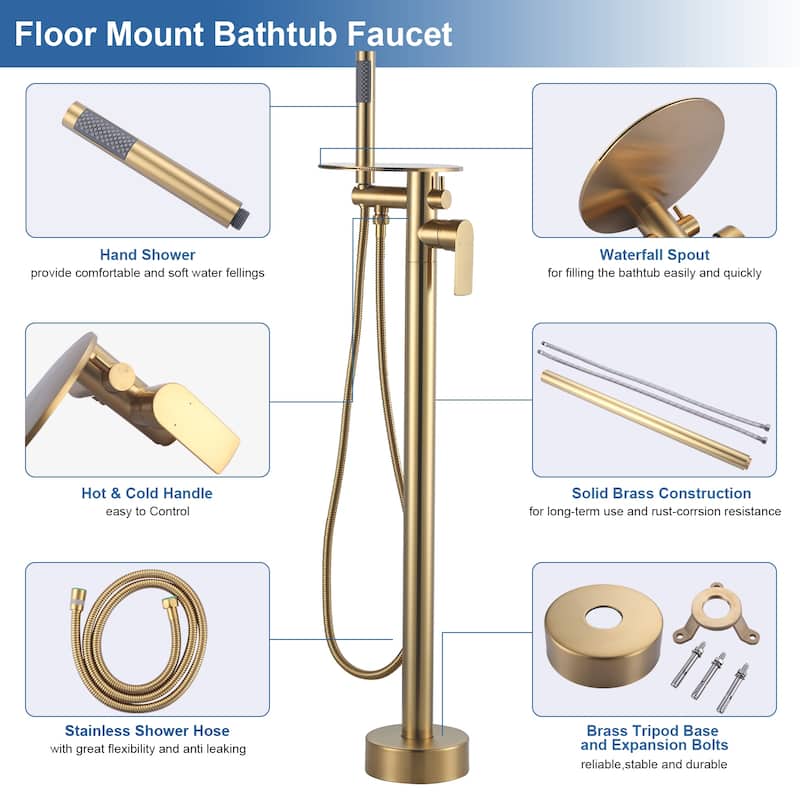 WOWOW Single Handle Floor-Mounted Bathtub Faucet