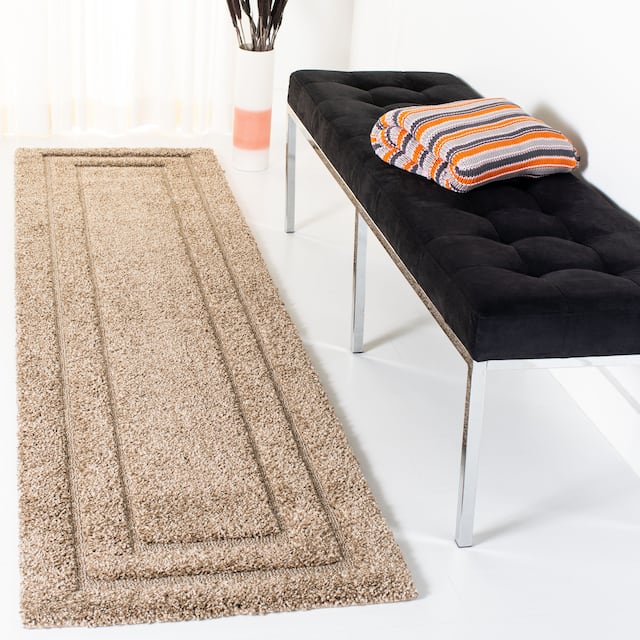 SAFAVIEH Florida Shag Carlinde Border 1.2-inch Thick Rug - 2'3" x 8' Runner - Beige/Beige
