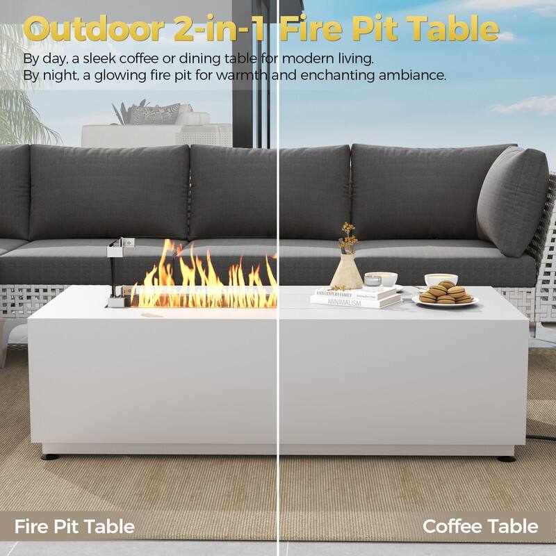FINCATI Propane Fire Pit Coffee Table, Rectangle Natural Gas Outdoor Fire Pit Modern Gas Firepit, 42'' Fire Pit Table